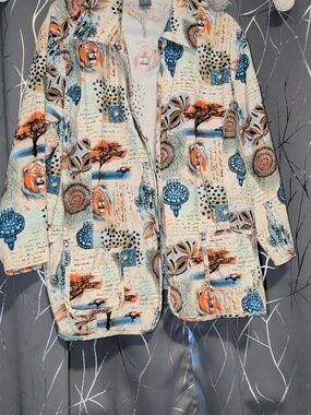 City Blues by Koeret, Vintage Safari Print Jacket in Cream, Blue & Orange